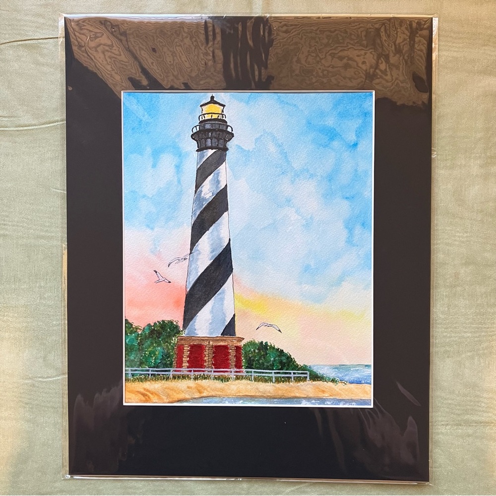 Watercolor Lighthouse Wall Art Painting Framed in Acid Free Art Kit, 11x14" - Picture 2 of 4